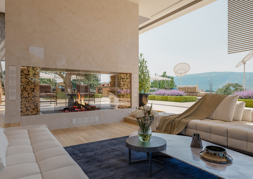 Reforma de salón moderno con apertura al exterior realizada por Costa del Sol Reformas en Málaga, Fuengirola, Marbella y Mijas.